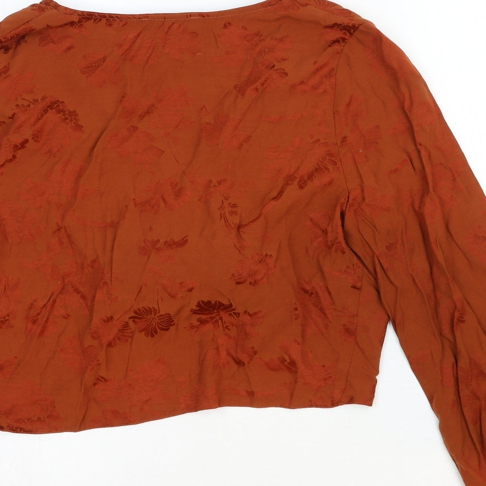 Primark Womens Orange Viscose Basic Blouse Size 16 V-Neck - Tie Front