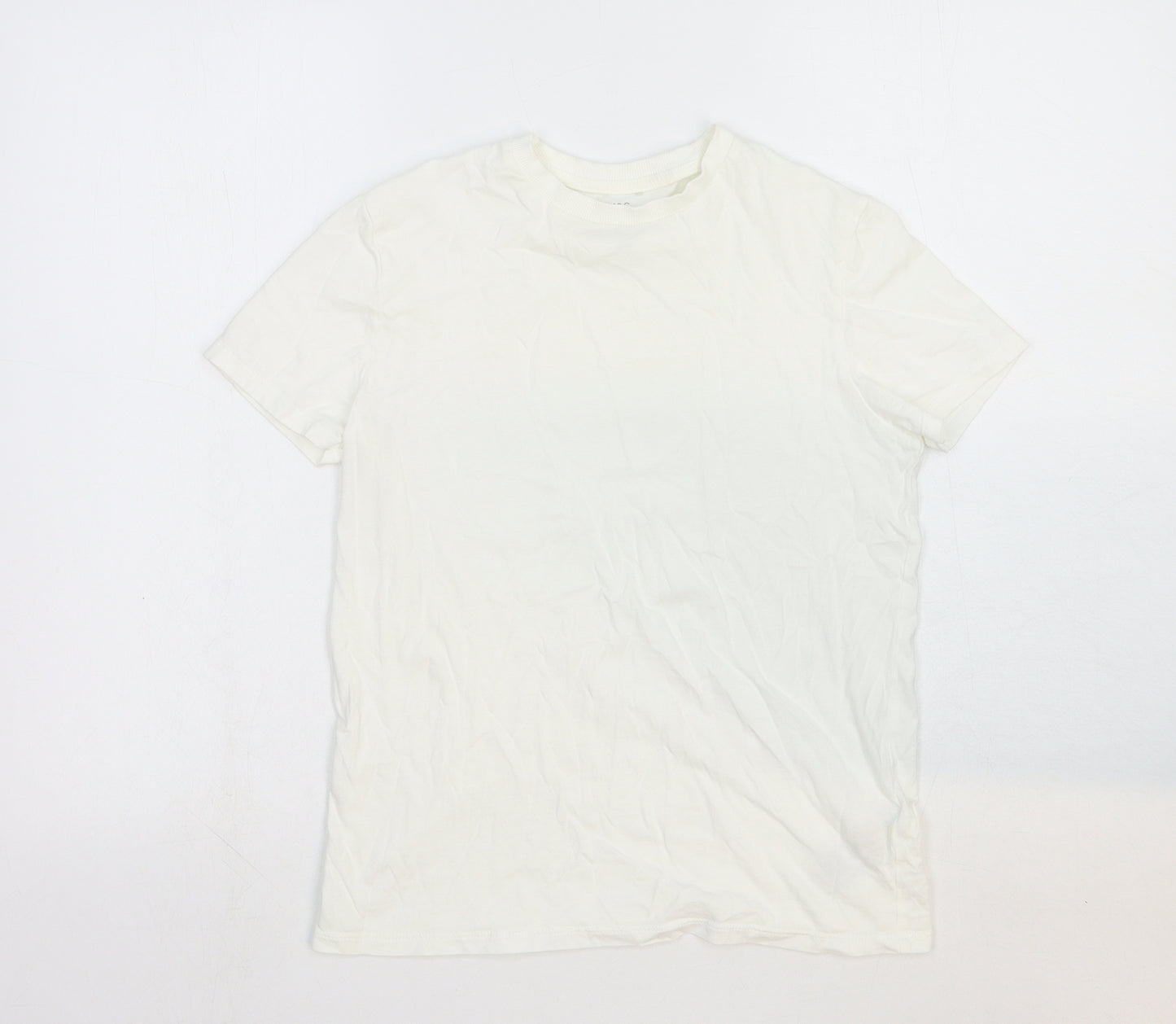 Marks and Spencer Boys White Cotton Basic T-Shirt Size 12-13 Years Round Neck Pullover