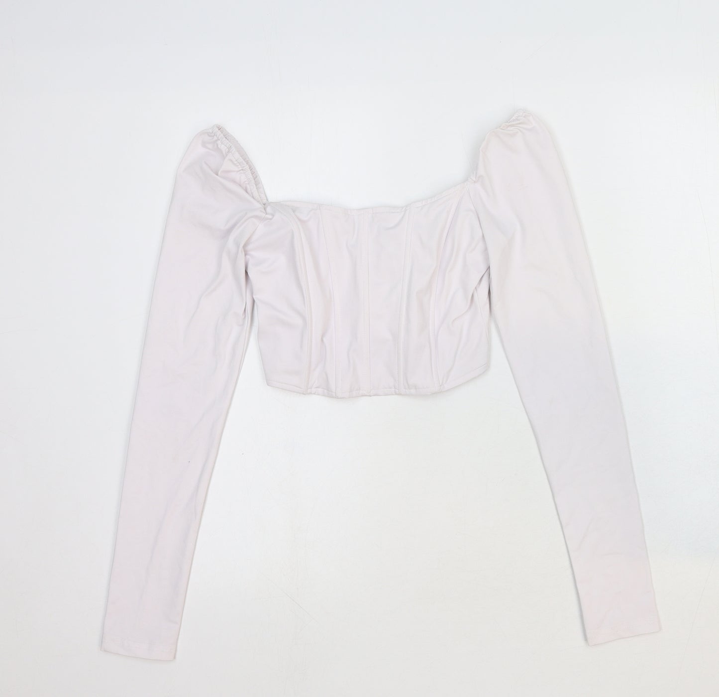 PRETTYLITTLETHING Womens White Cotton Cropped T-Shirt Size 8 Boat Neck