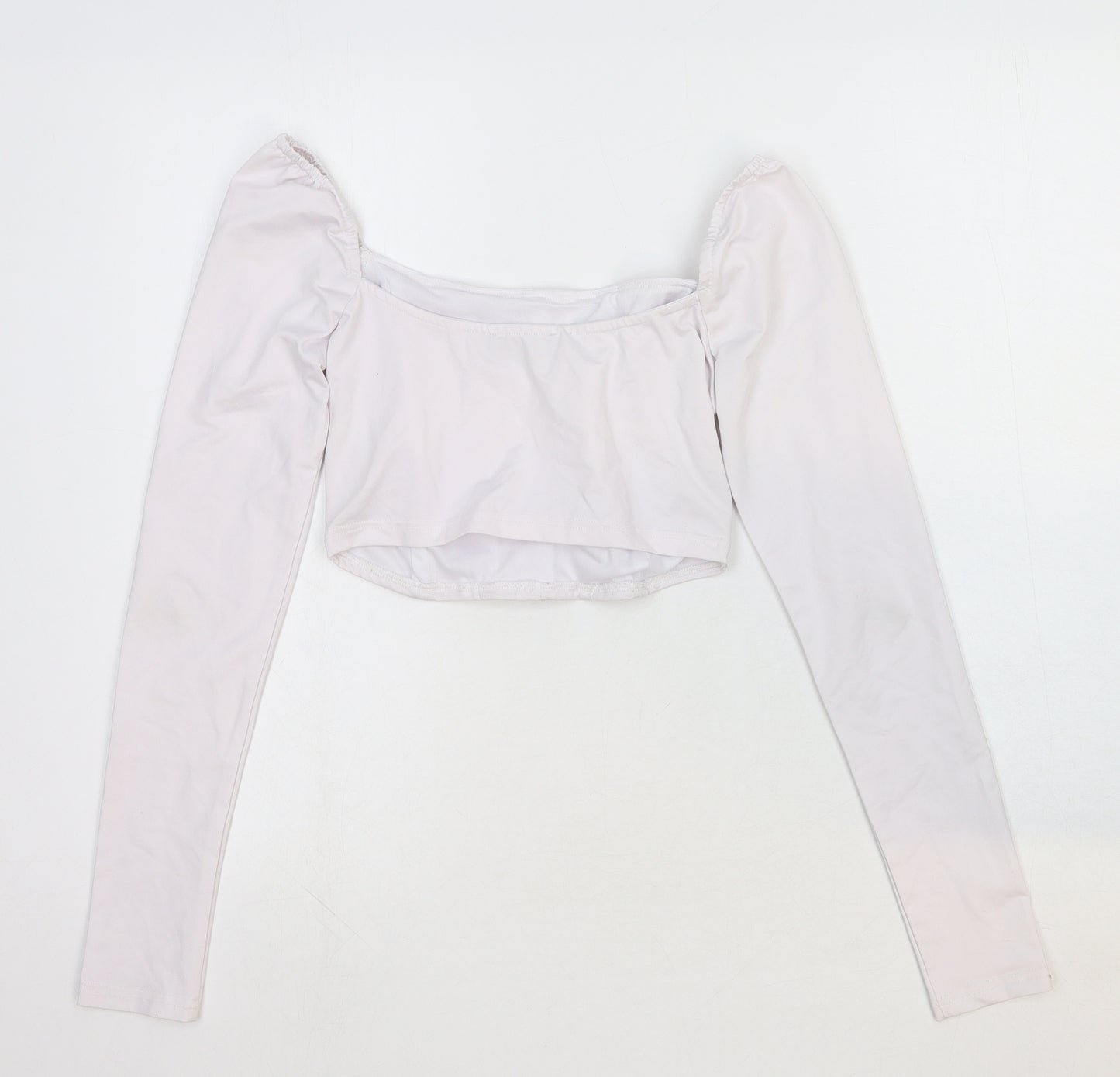 PRETTYLITTLETHING Womens White Cotton Cropped T-Shirt Size 8 Boat Neck