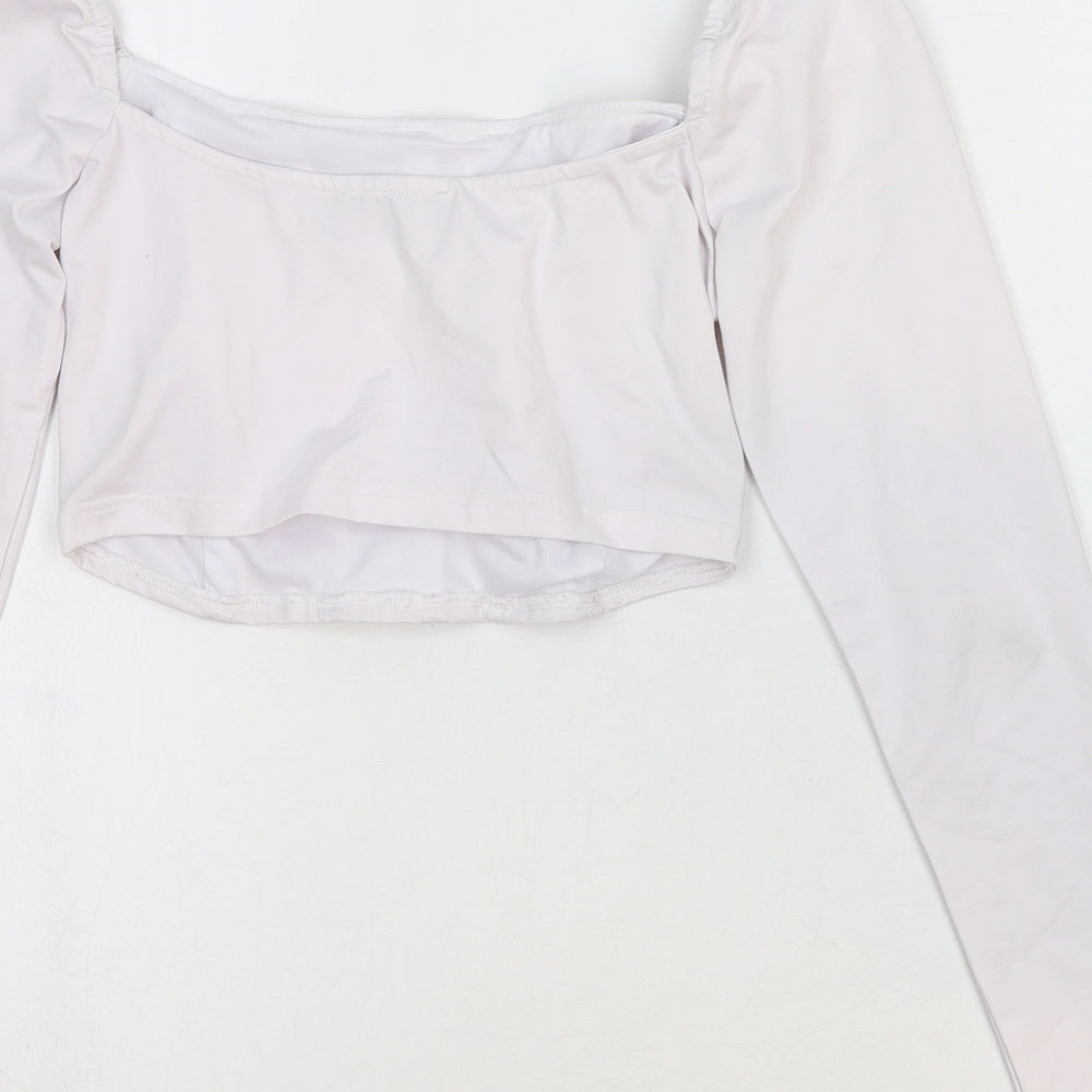 PRETTYLITTLETHING Womens White Cotton Cropped T-Shirt Size 8 Boat Neck