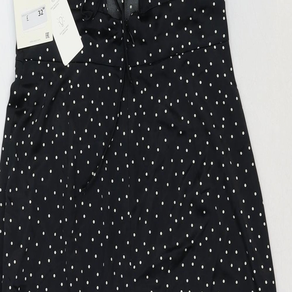 Zara Womens Black Geometric Cotton Slip Dress Size S Sweetheart Tie