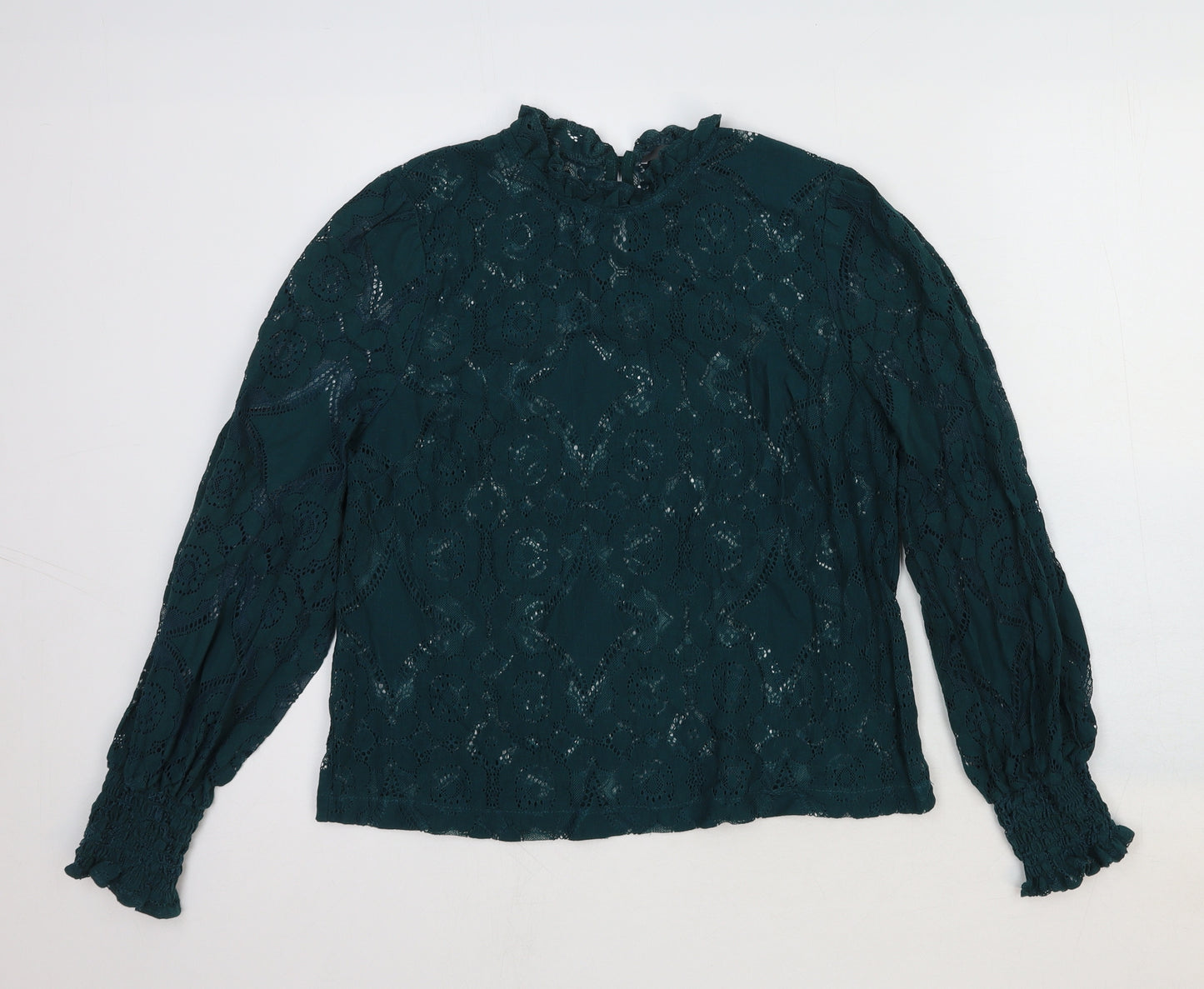 Primark Womens Green Floral Nylon Basic Blouse Size 8 Round Neck