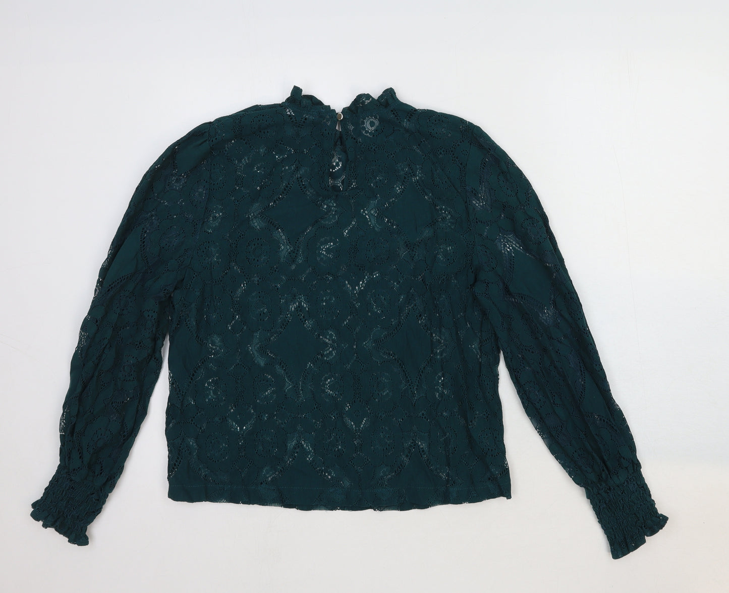 Primark Womens Green Floral Nylon Basic Blouse Size 8 Round Neck