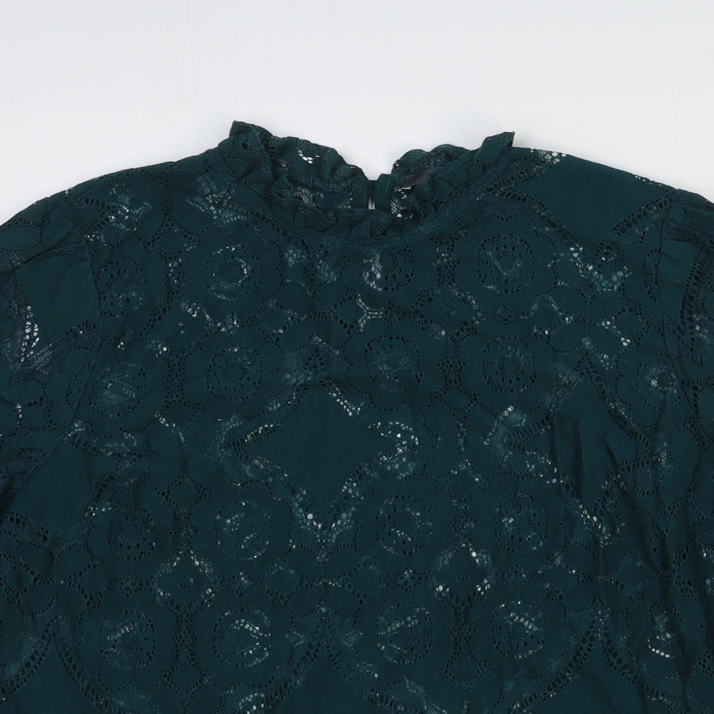 Primark Womens Green Floral Nylon Basic Blouse Size 8 Round Neck
