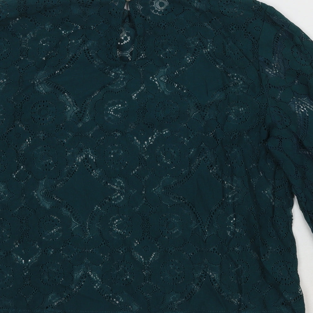Primark Womens Green Floral Nylon Basic Blouse Size 8 Round Neck