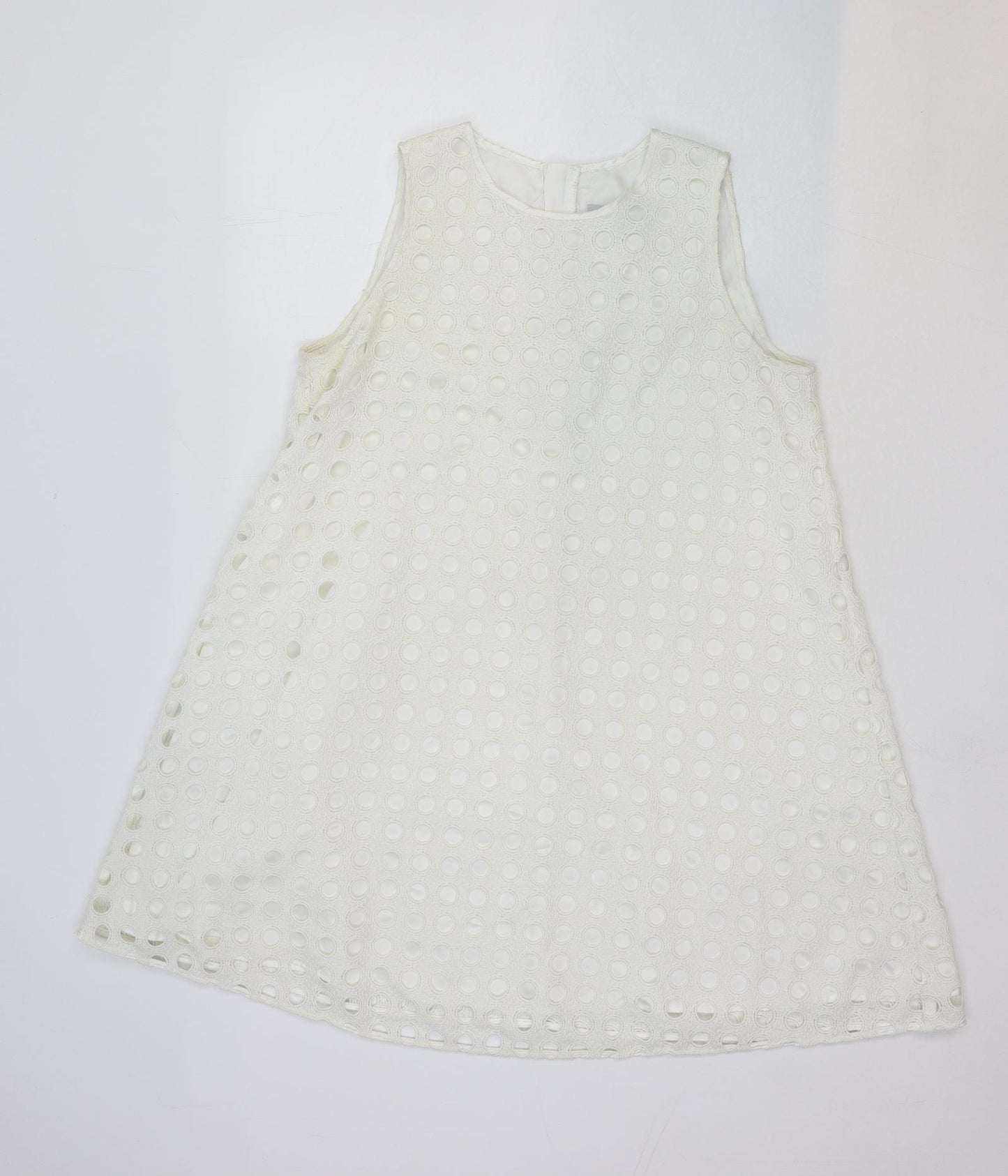 NEXT Womens White Polka Dot Cotton A-Line Size 12 Round Neck Zip