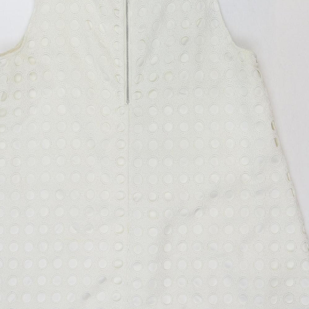 NEXT Womens White Polka Dot Cotton A-Line Size 12 Round Neck Zip