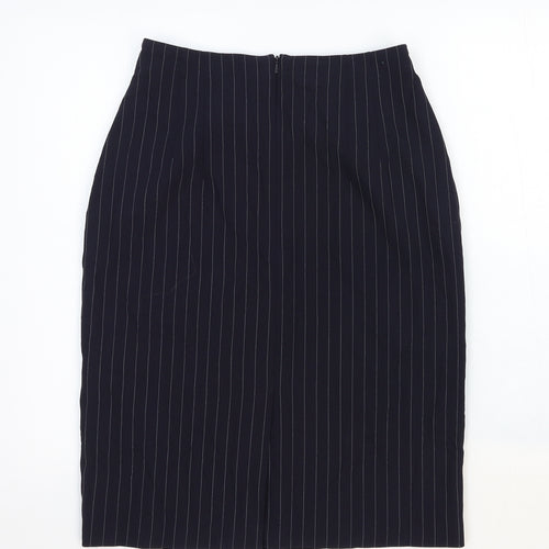 Marks and Spencer Womens Blue Striped Cotton Straight & Pencil Skirt Size 12 Zip