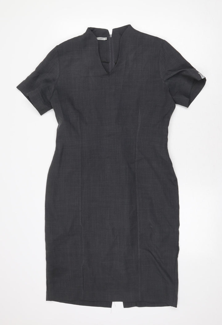 Florenceroby Womens Grey Polyester Pencil Dress Size 10 V-Neck Zip