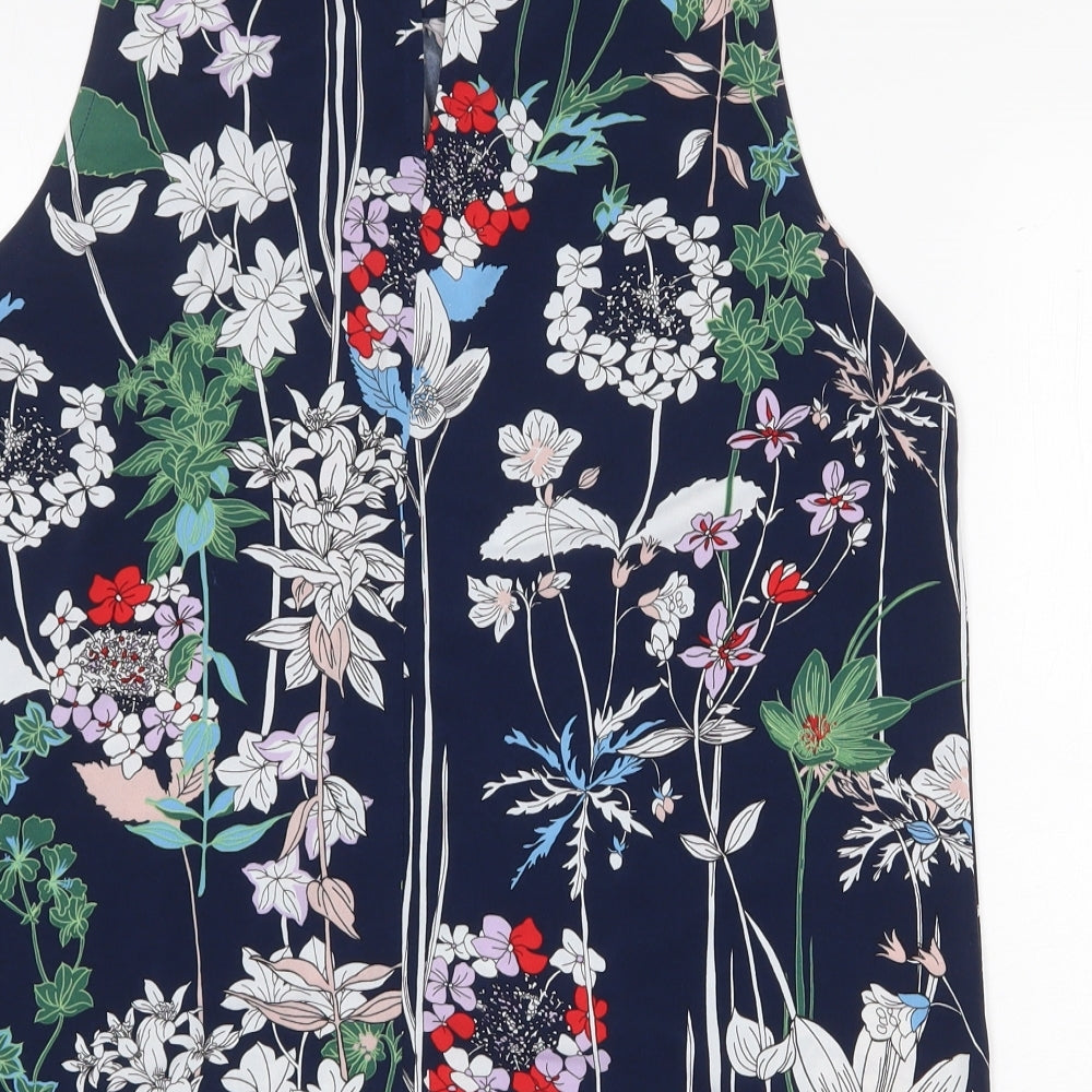 Warehouse Womens Blue Floral Polyester Basic Tank Size 12 Mock Neck