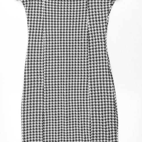 AMARANTO Womens White Geometric Acrylic Pencil Dress Size 10 Square Neck Pullover