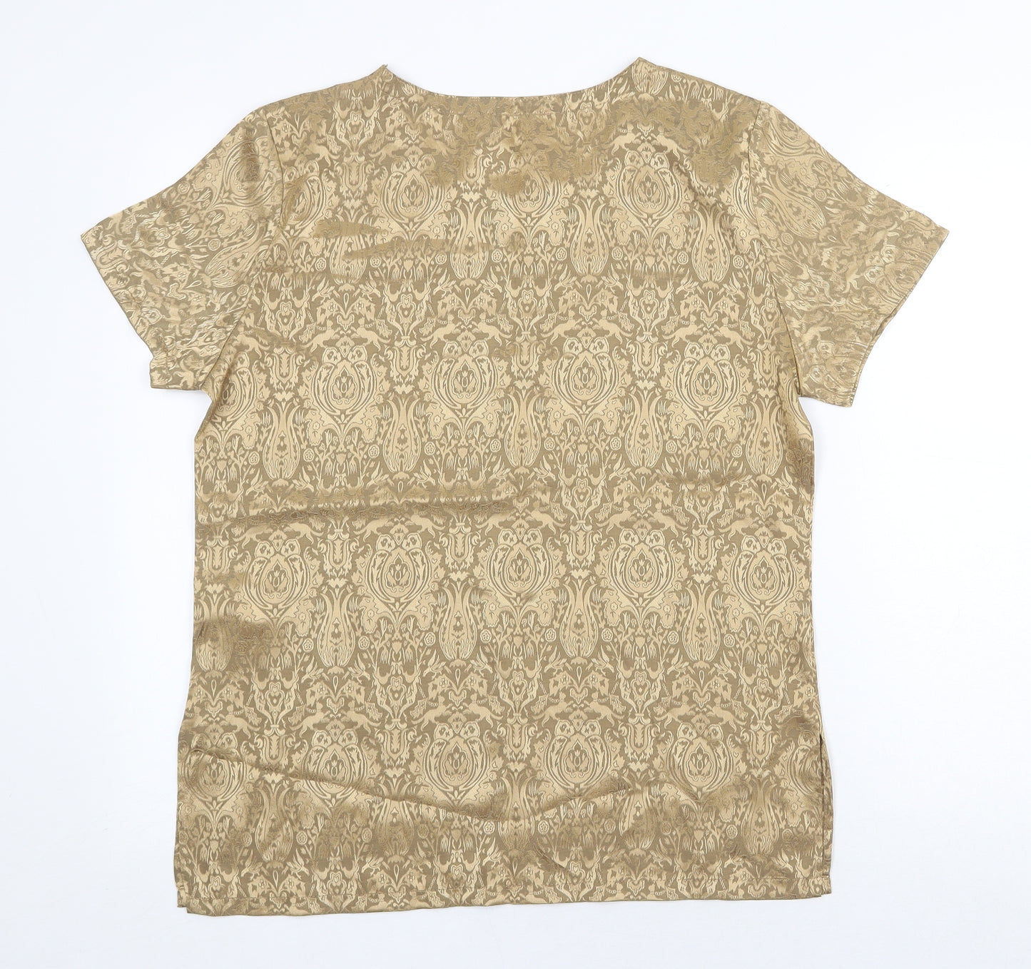 Marks and Spencer Womens Gold Paisley Polyester Basic T-Shirt Size 12 Round Neck