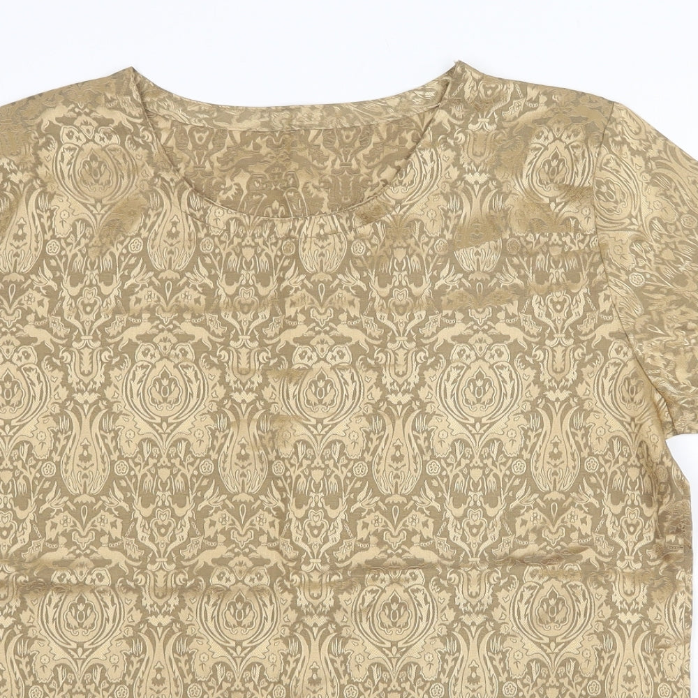 Marks and Spencer Womens Gold Paisley Polyester Basic T-Shirt Size 12 Round Neck