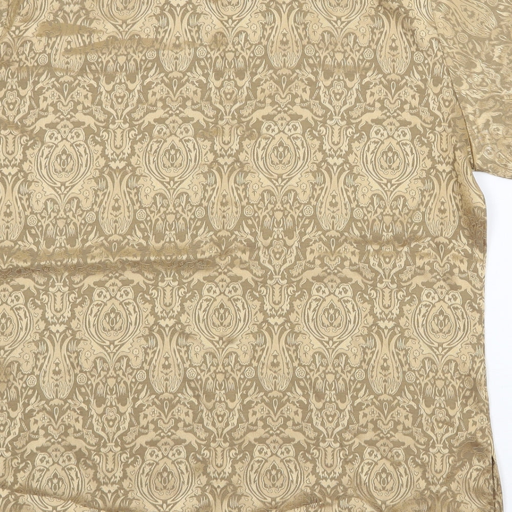 Marks and Spencer Womens Gold Paisley Polyester Basic T-Shirt Size 12 Round Neck