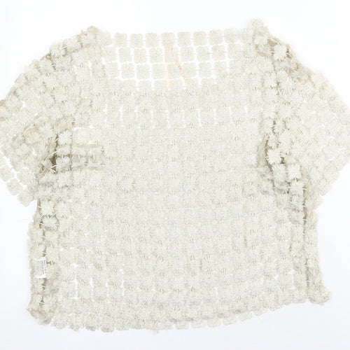 Lily White Womens Gold Polyester Basic Blouse Size S Boat Neck