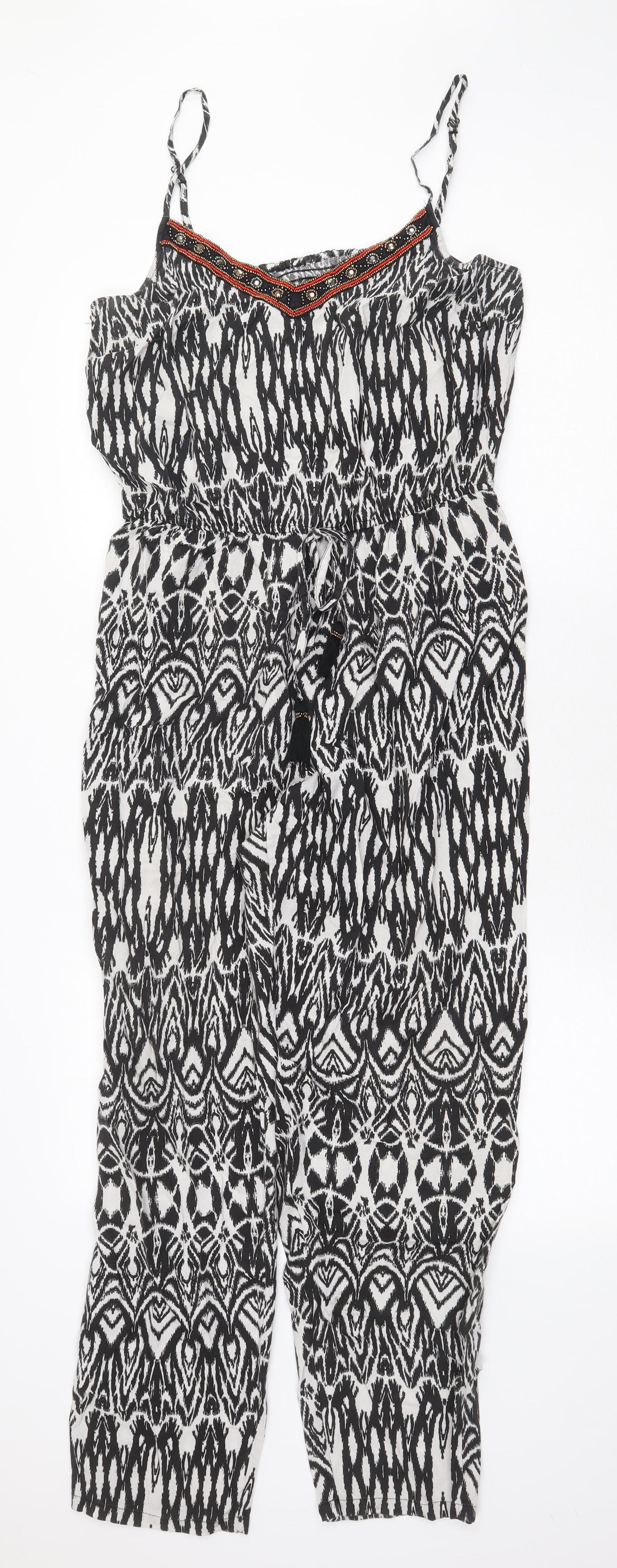 George Womens Black Geometric Viscose Jumpsuit One-Piece Size 12 Pullover