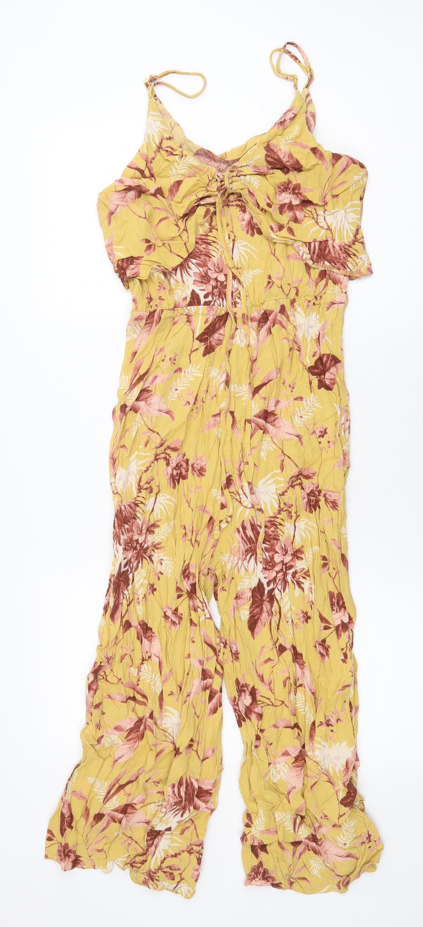 New Look Womens Yellow Geometric Viscose Jumpsuit One-Piece Size 10 Tie