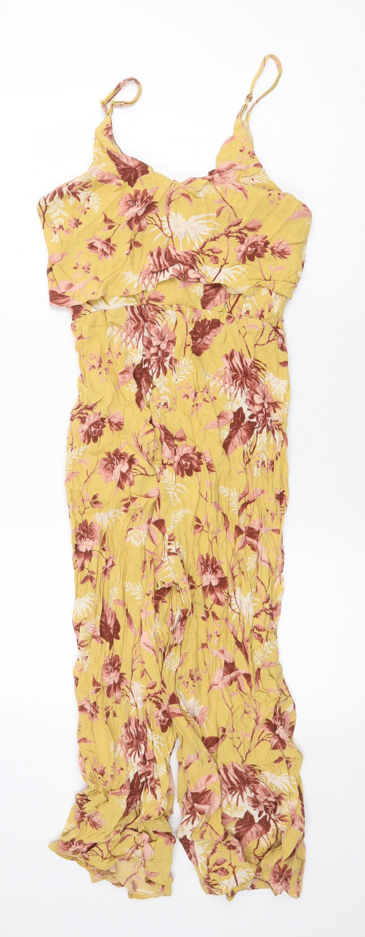 New Look Womens Yellow Geometric Viscose Jumpsuit One-Piece Size 10 Tie