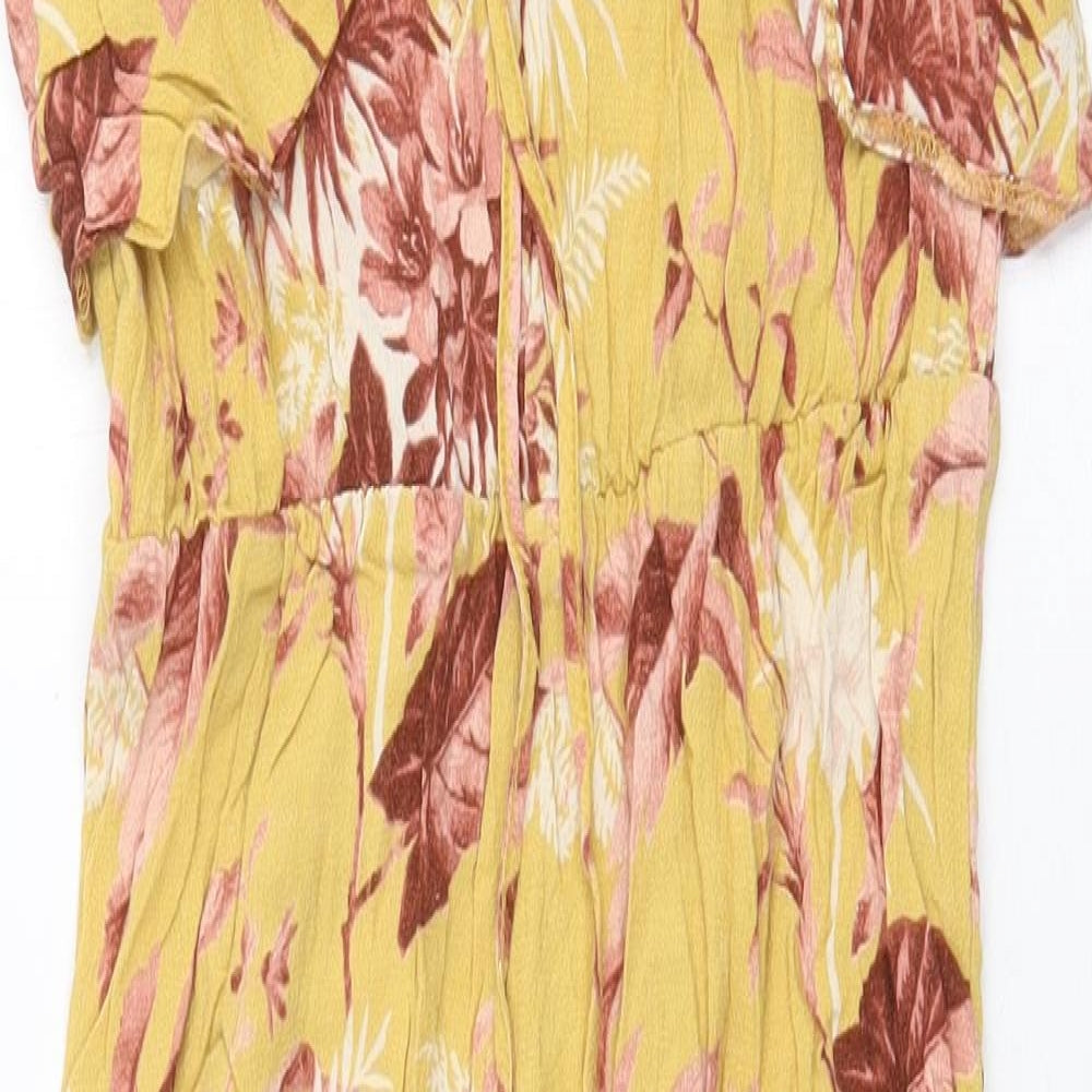 New Look Womens Yellow Geometric Viscose Jumpsuit One-Piece Size 10 Tie