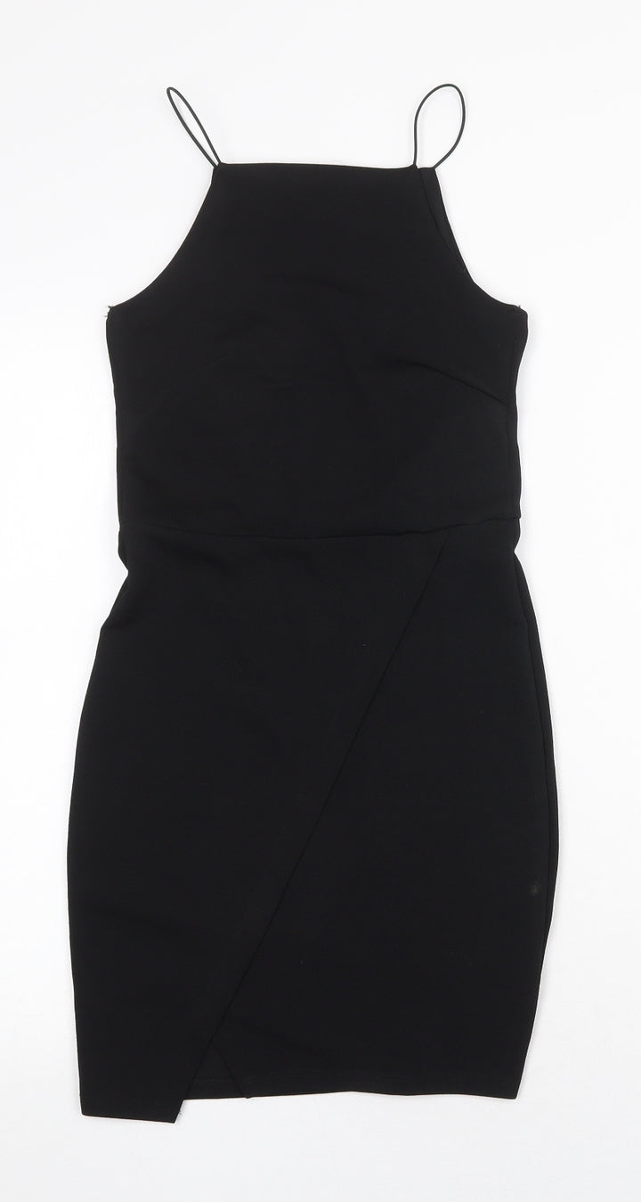Miss Selfridge Womens Black Polyester Mini Size 8 Square Neck Pullover