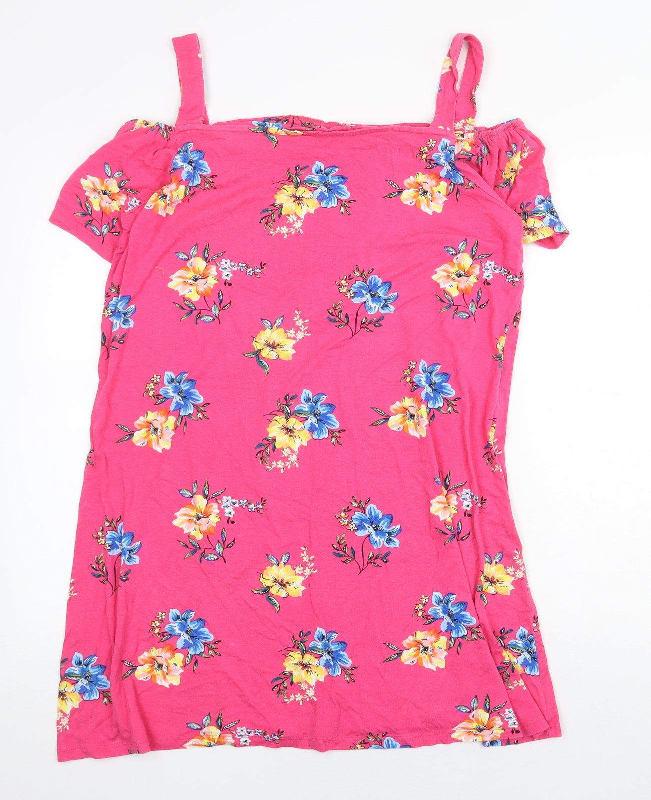 Intuition Womens Pink Floral Cotton Basic T-Shirt Size 18 Off the Shoulder