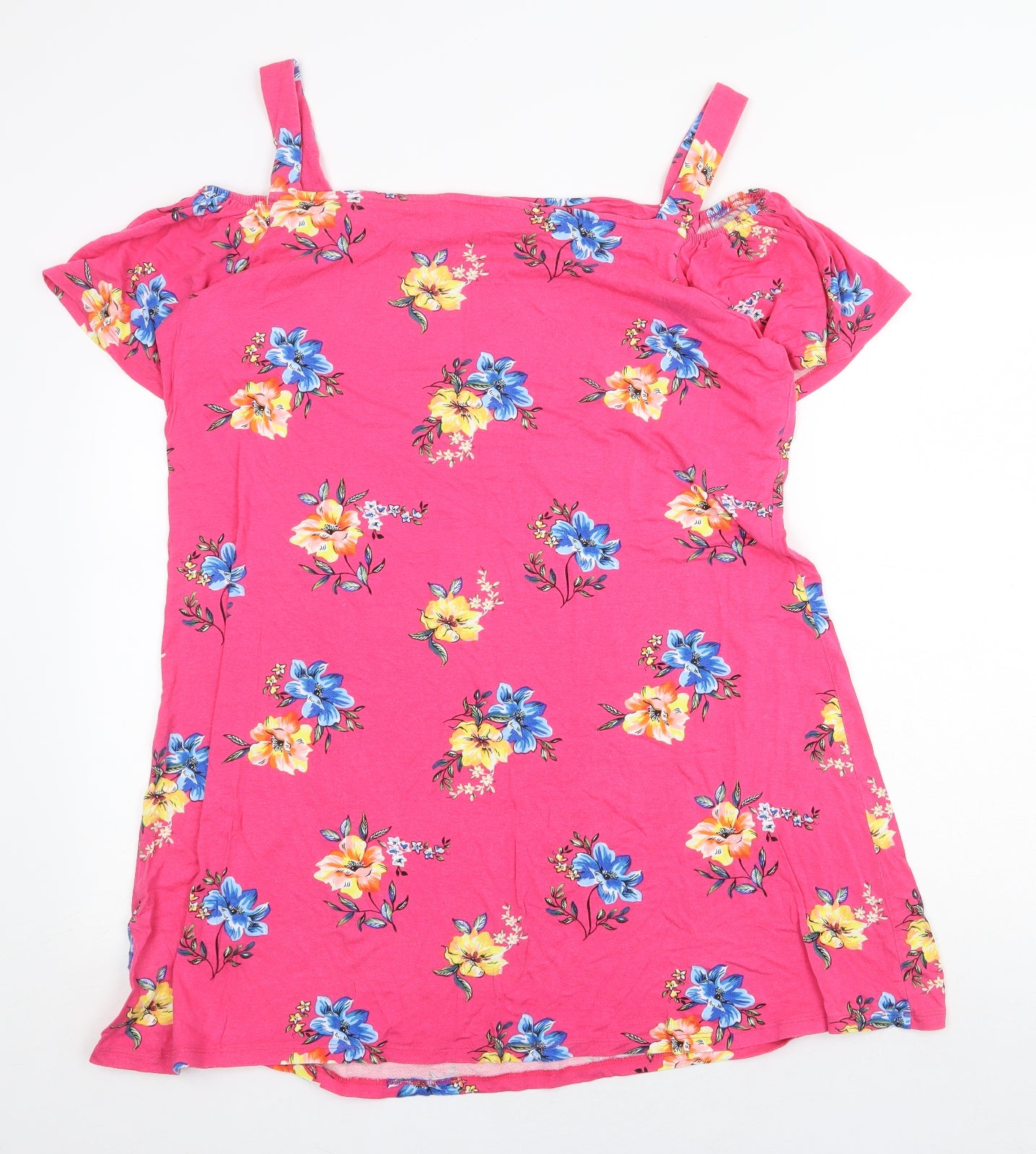 Intuition Womens Pink Floral Cotton Basic T-Shirt Size 18 Off the Shoulder