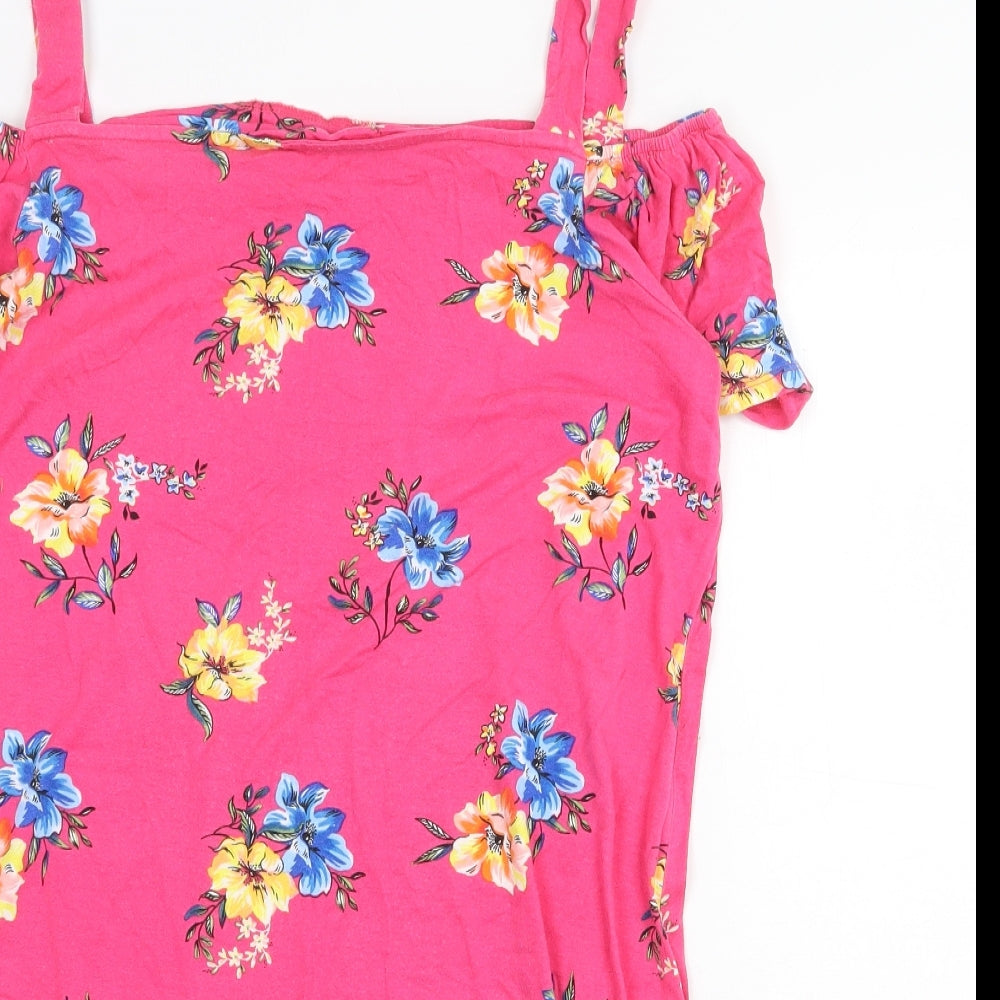 Intuition Womens Pink Floral Cotton Basic T-Shirt Size 18 Off the Shoulder