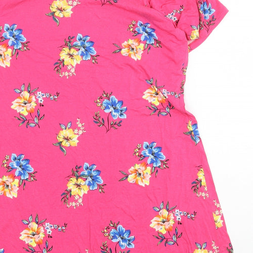 Intuition Womens Pink Floral Cotton Basic T-Shirt Size 18 Off the Shoulder
