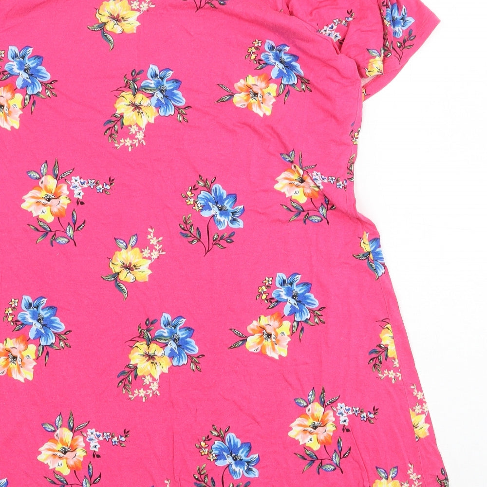 Intuition Womens Pink Floral Cotton Basic T-Shirt Size 18 Off the Shoulder
