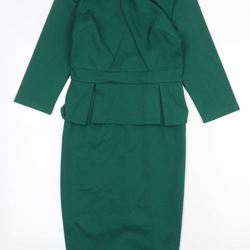 Preworn Womens Green Cotton Sheath Size XS Round Neck Zip - Peplum