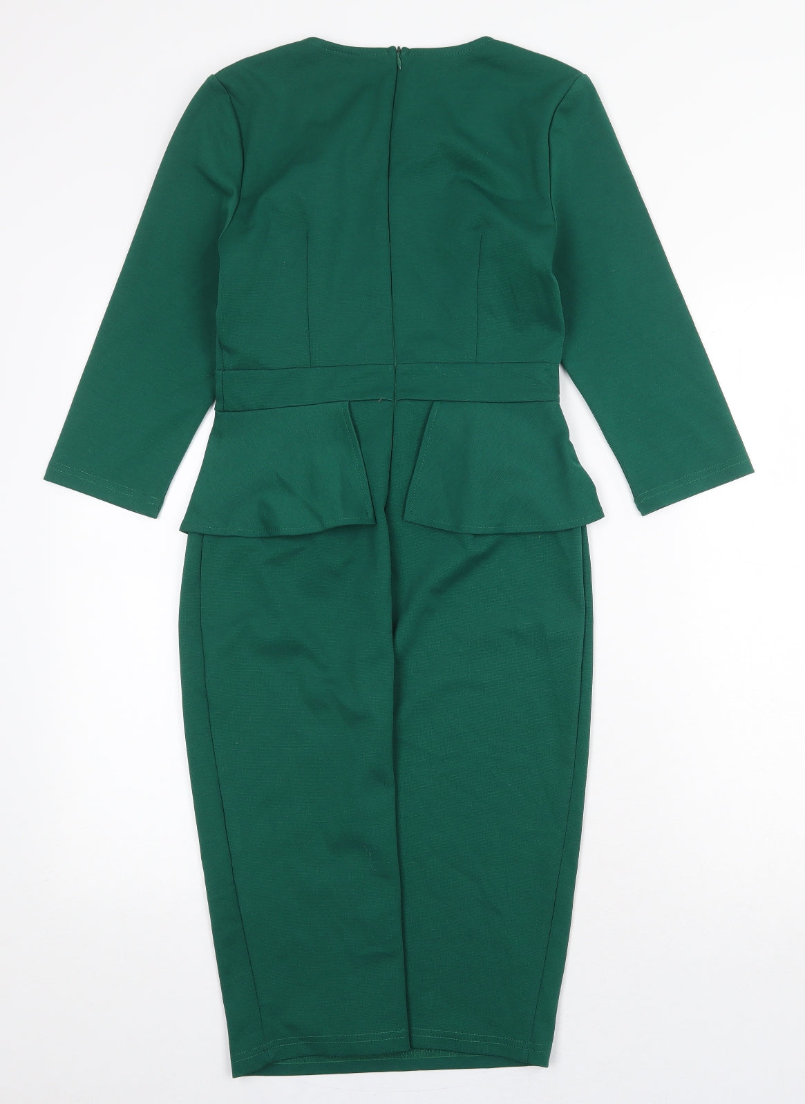 Preworn Womens Green Cotton Sheath Size XS Round Neck Zip - Peplum