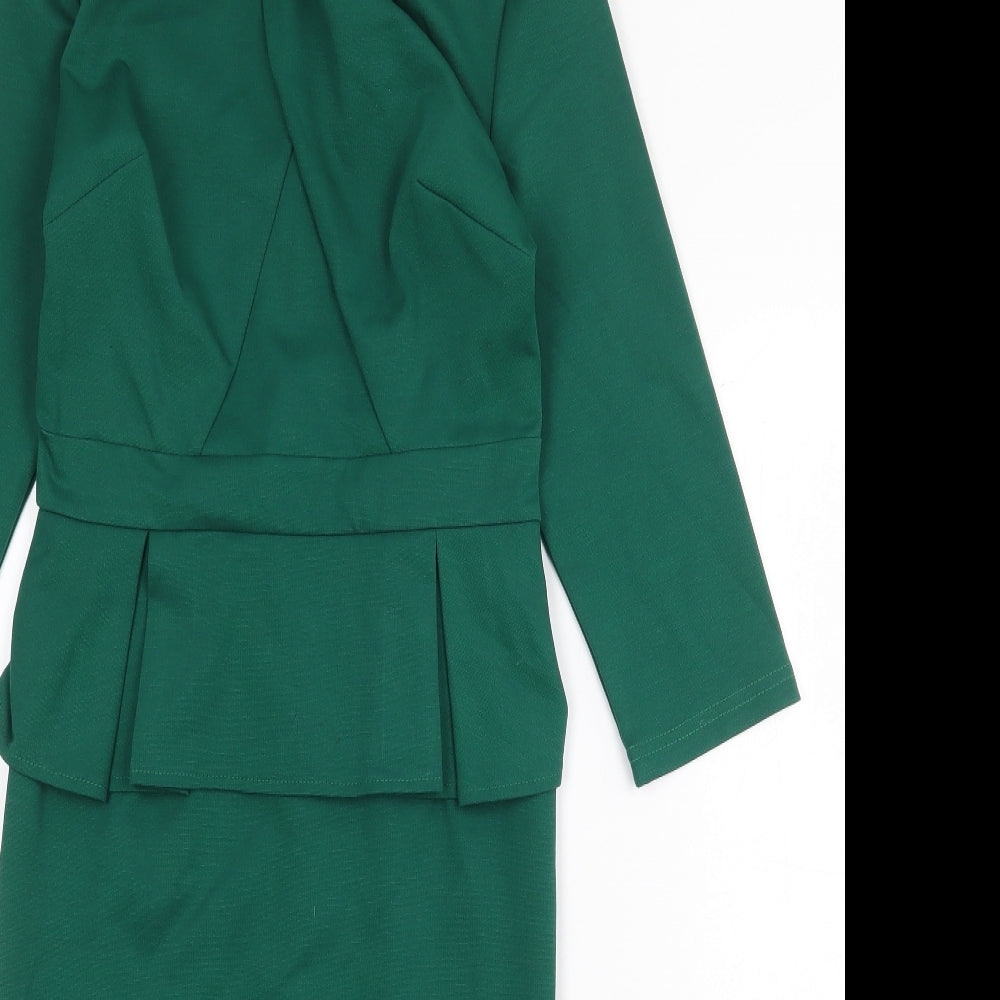 Preworn Womens Green Cotton Sheath Size XS Round Neck Zip - Peplum