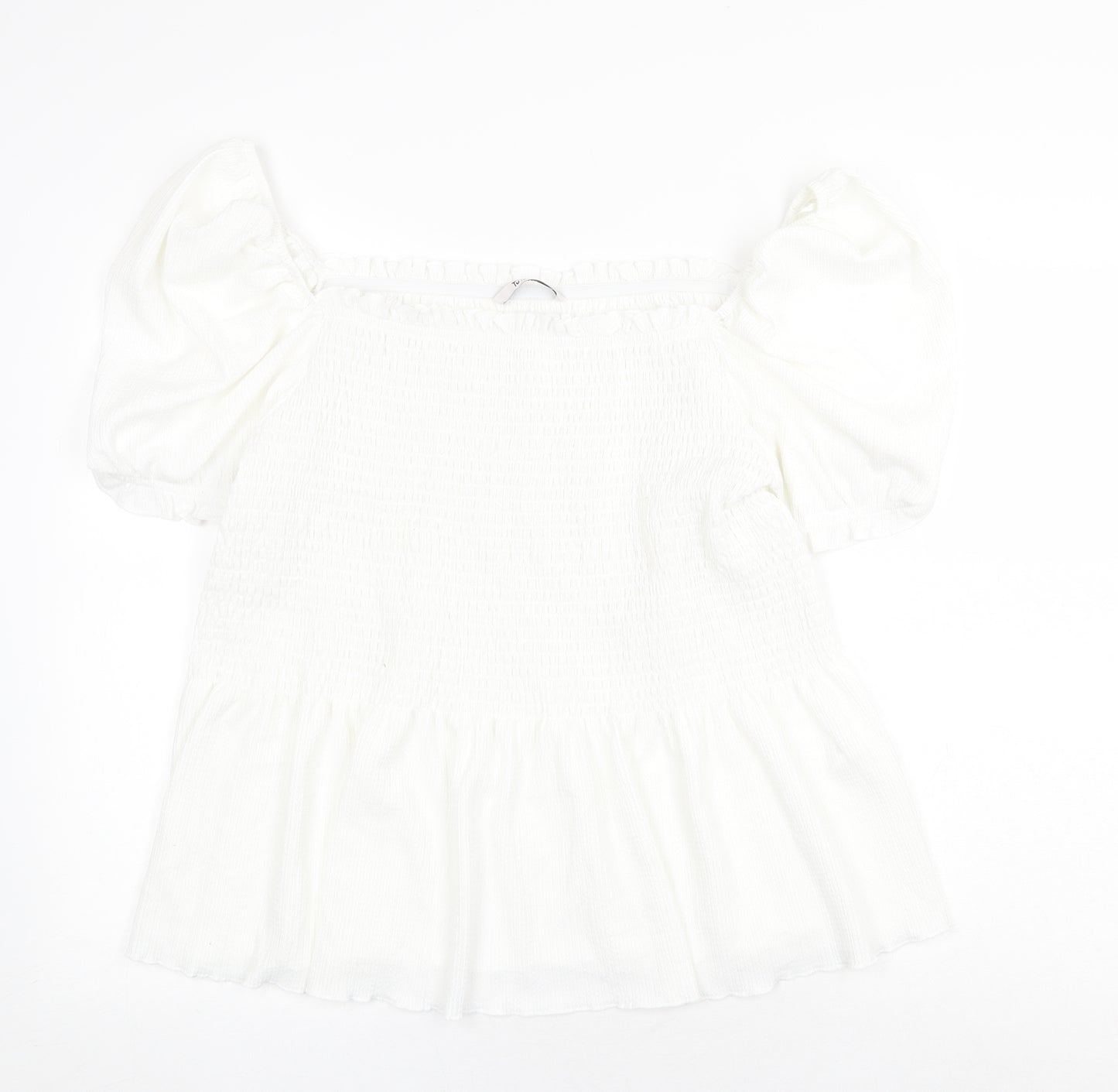 TU Womens White Polyester Basic Blouse Size 18 Square Neck - Shirred