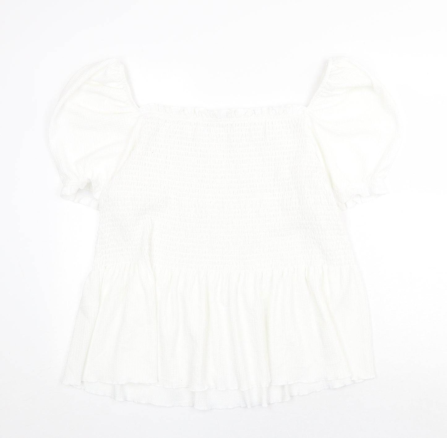 TU Womens White Polyester Basic Blouse Size 18 Square Neck - Shirred