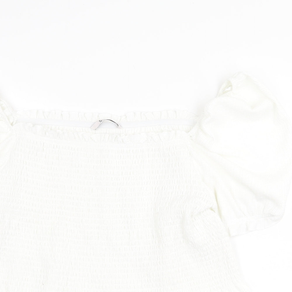 TU Womens White Polyester Basic Blouse Size 18 Square Neck - Shirred