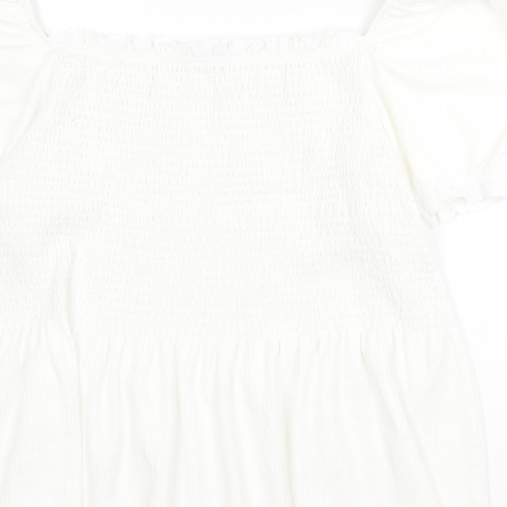TU Womens White Polyester Basic Blouse Size 18 Square Neck - Shirred