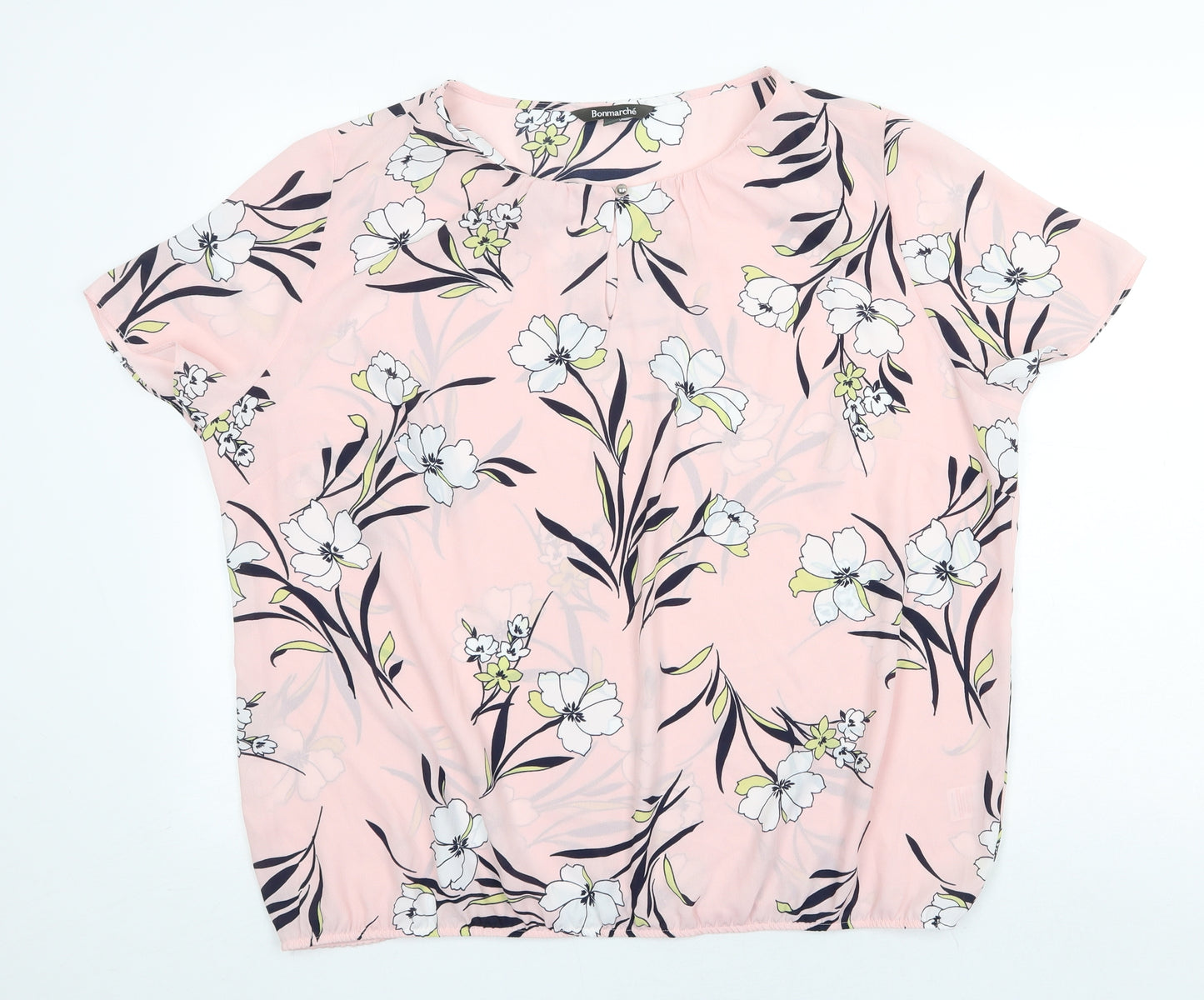 Bonmarché Womens Pink Floral Polyester Basic Blouse Size 20 Boat Neck