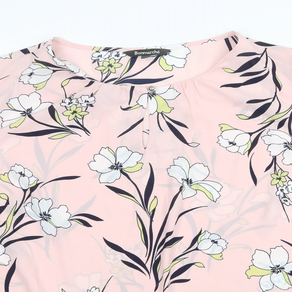 Bonmarché Womens Pink Floral Polyester Basic Blouse Size 20 Boat Neck