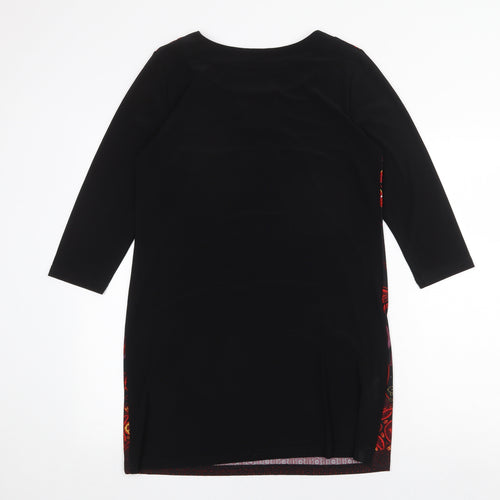 Klass Womens Black Geometric Polyester Shift Size M Boat Neck Pullover