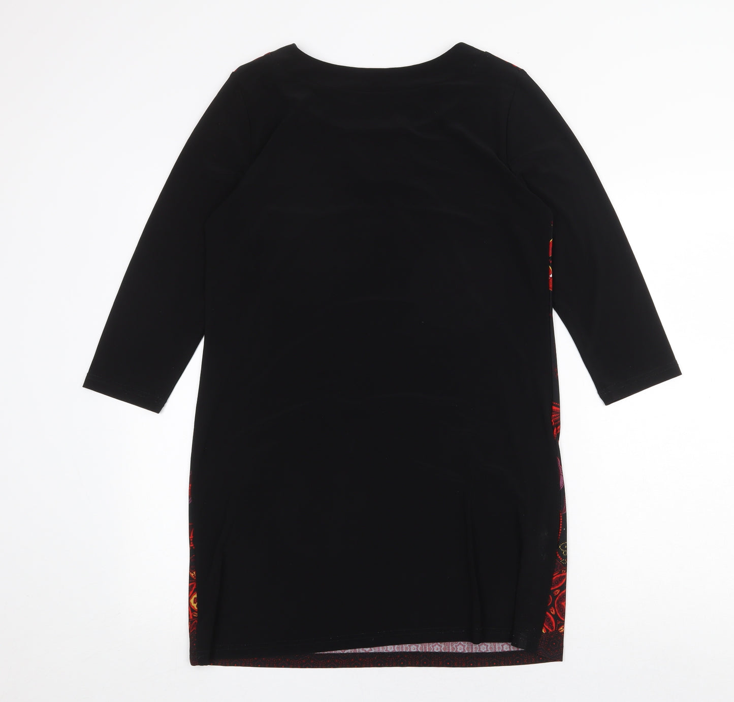 Klass Womens Black Geometric Polyester Shift Size M Boat Neck Pullover
