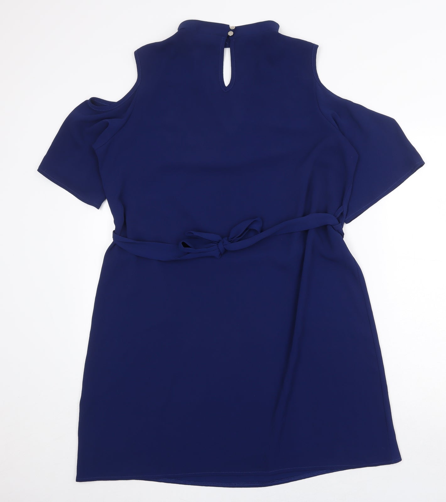 Select Womens Blue Polyester A-Line Size 16 V-Neck Button - Cold Shoulder