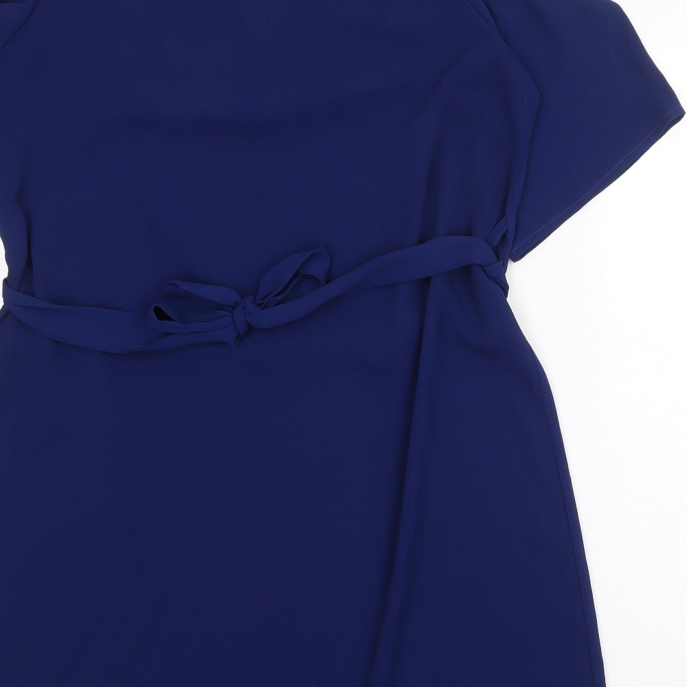 Select Womens Blue Polyester A-Line Size 16 V-Neck Button - Cold Shoulder