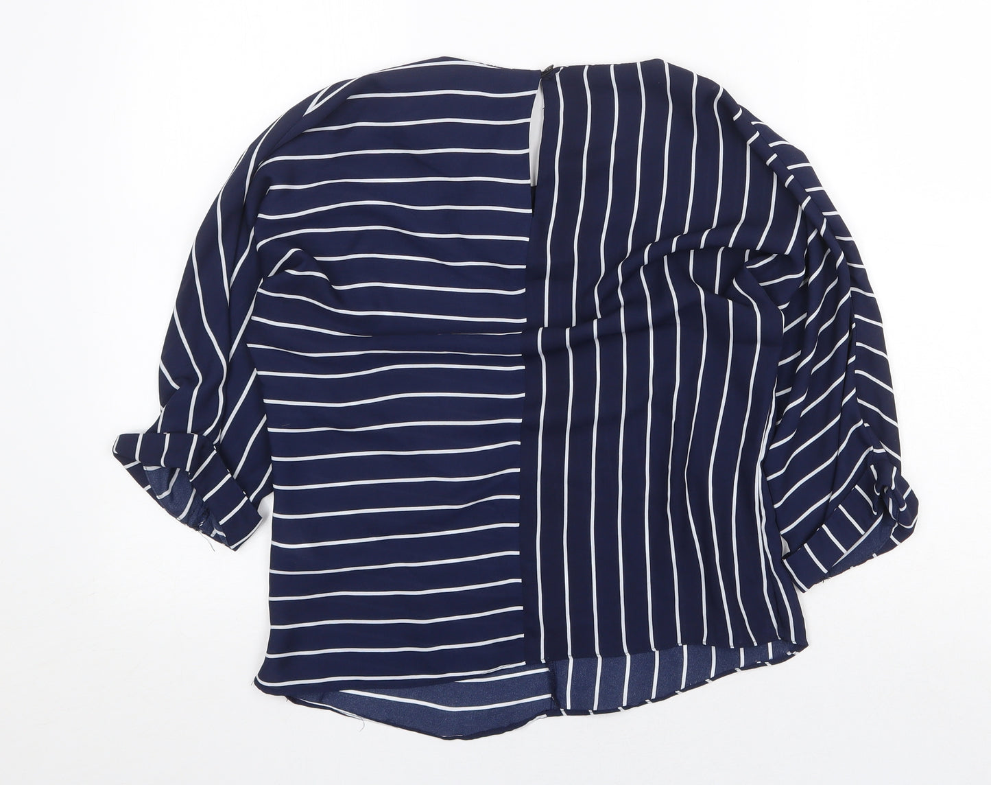 New Look Womens Blue Striped Polyester Basic Blouse Size 8 Round Neck