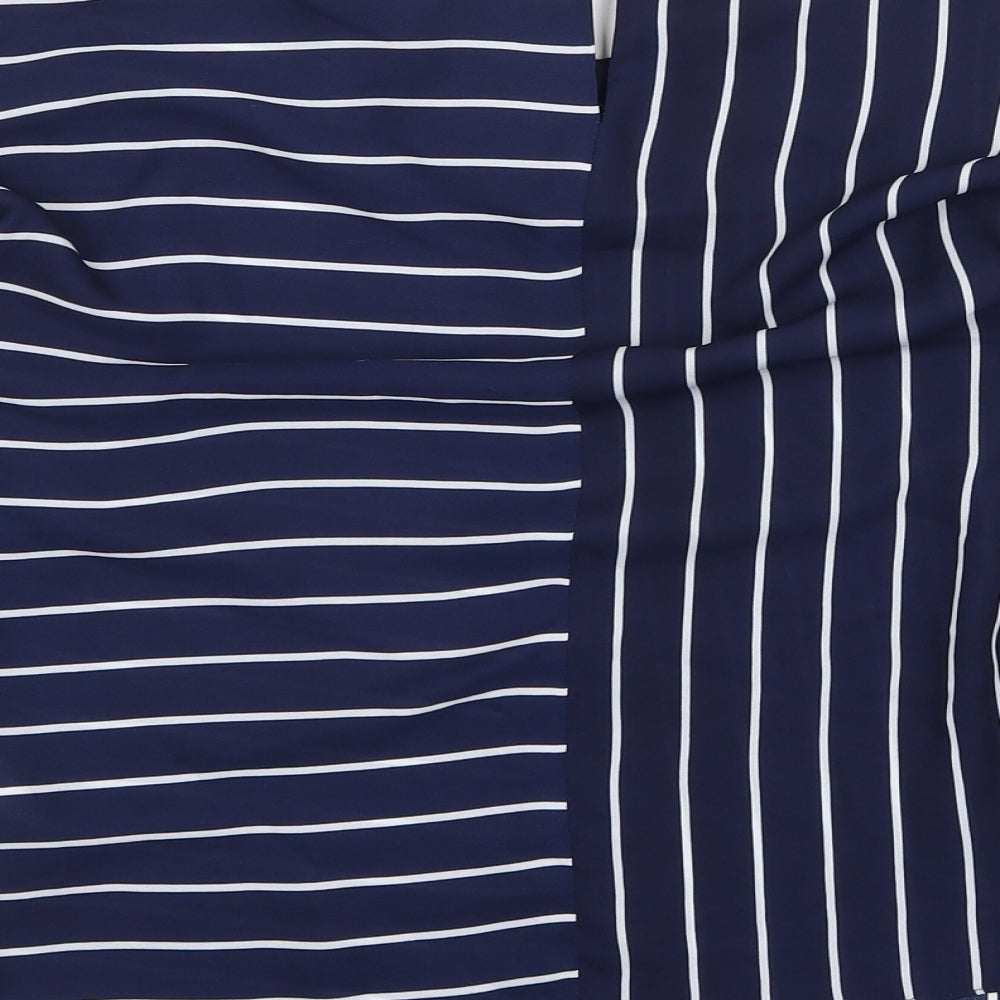 New Look Womens Blue Striped Polyester Basic Blouse Size 8 Round Neck