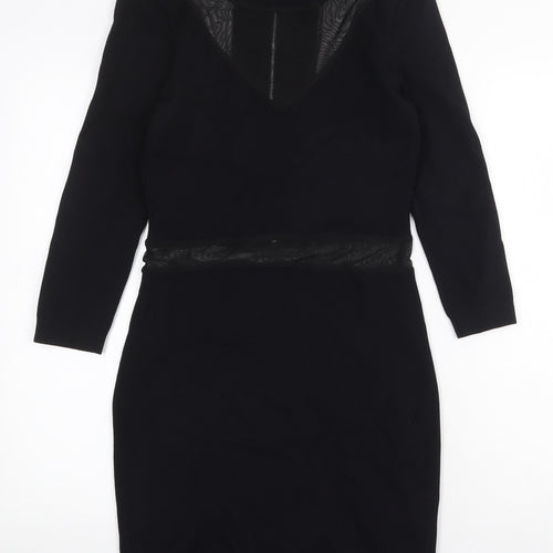 ASOS Womens Black Nylon Bodycon Size 10 Boat Neck Zip - Mesh Panels
