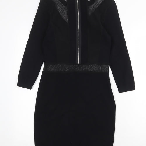 ASOS Womens Black Nylon Bodycon Size 10 Boat Neck Zip - Mesh Panels