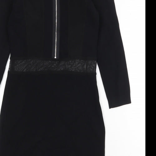 ASOS Womens Black Nylon Bodycon Size 10 Boat Neck Zip - Mesh Panels
