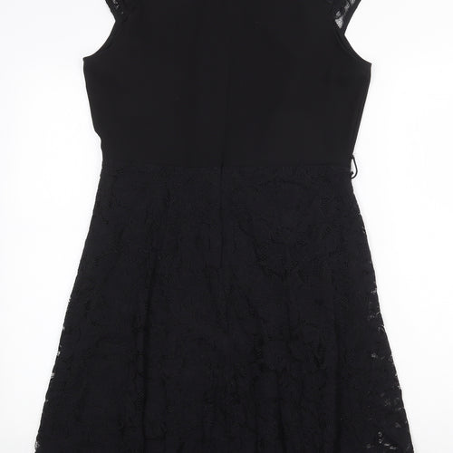 Dorothy Perkins Womens Black Cotton Fit & Flare Size 12 Boat Neck Zip
