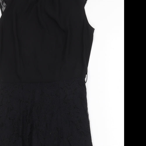 Dorothy Perkins Womens Black Cotton Fit & Flare Size 12 Boat Neck Zip